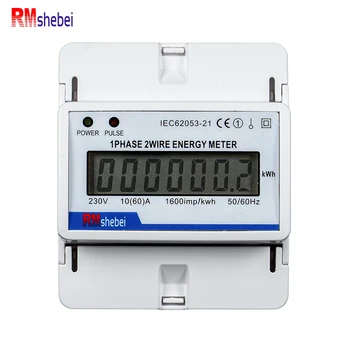 RMshebei Single-Phase 4P Liquid Crystal Electric Meter Multifunction AC Active Meter LCD Display DIN Rail Installation RS485