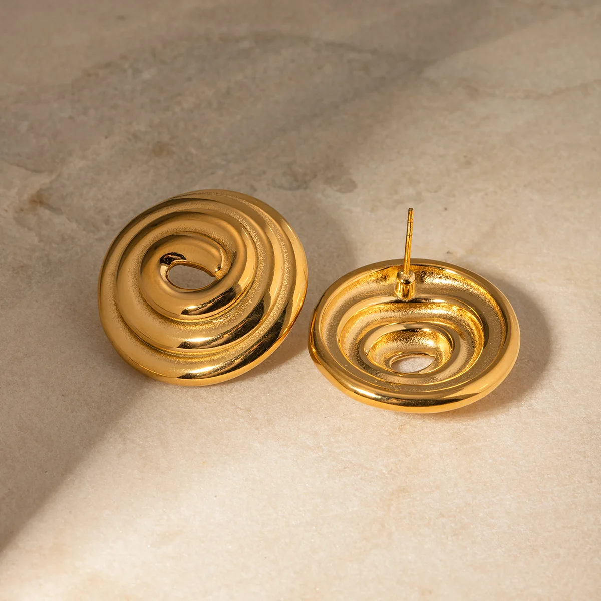 Round Textured Gold Plated Stainless Steel Stud Earrings for Women Engagement Gift Jewelry