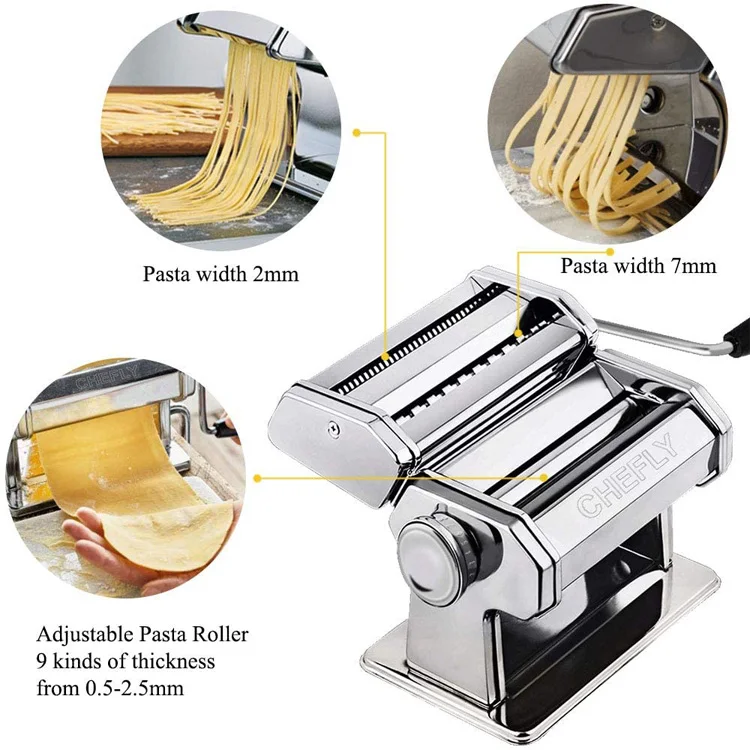 Pasta Maker,Stainless Steel Pasta Roller Machine,Dual-Blade Manual Roller  Pasta Maker for Spaghetti Linguine Fettuccine Lasagne, Includes Dough  Cutter