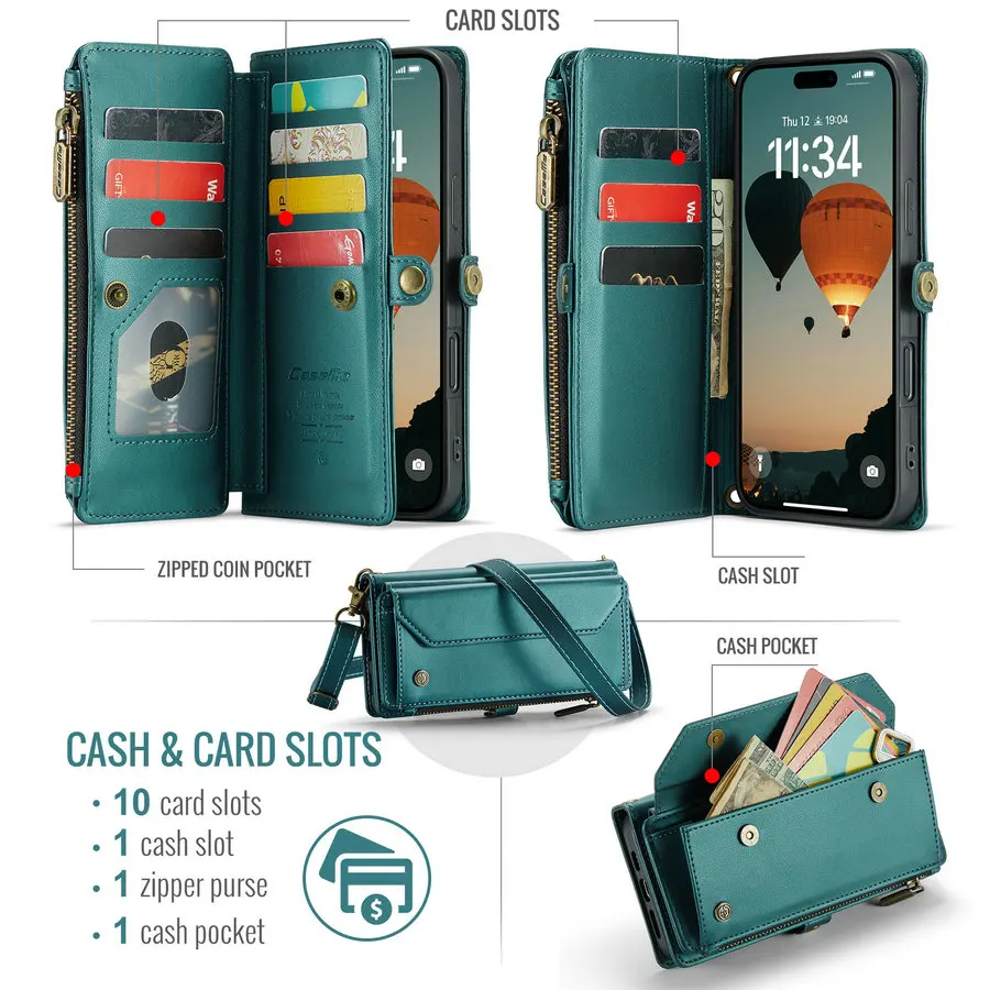 CaseMe for Iphones 15 Pro Max case PU Leather Wallet Cards Holder Pouch for iPhone 17 16 14 13 12 11 Pro Max 7 8 Plus Phone Case