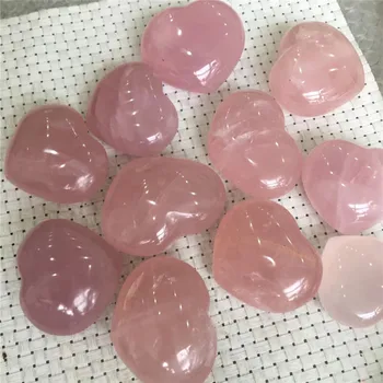 Wholesale high quality natural tumbled crystal healing semi-precious stone heart shaped pink rose quartz craved heart