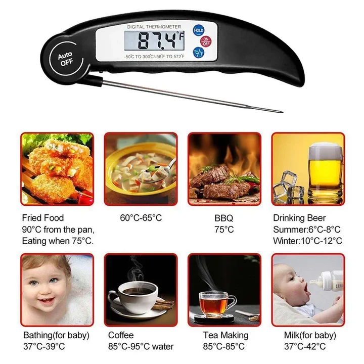 Hot Sale Backlight LCD Display Kitchen Thermometer Manufacturer Digital Meat Household Electronic Thermometers Stainless Steel