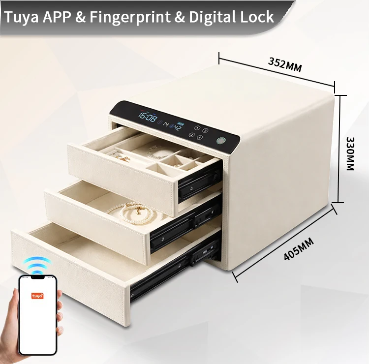 DR-1273-FT CEQSAFE Smart Home Secret Safe Automatic Luxury Leather Bluetooth Drawer Safe Lock Touch Screen Parts Safety Jewelry Watch Winder Box