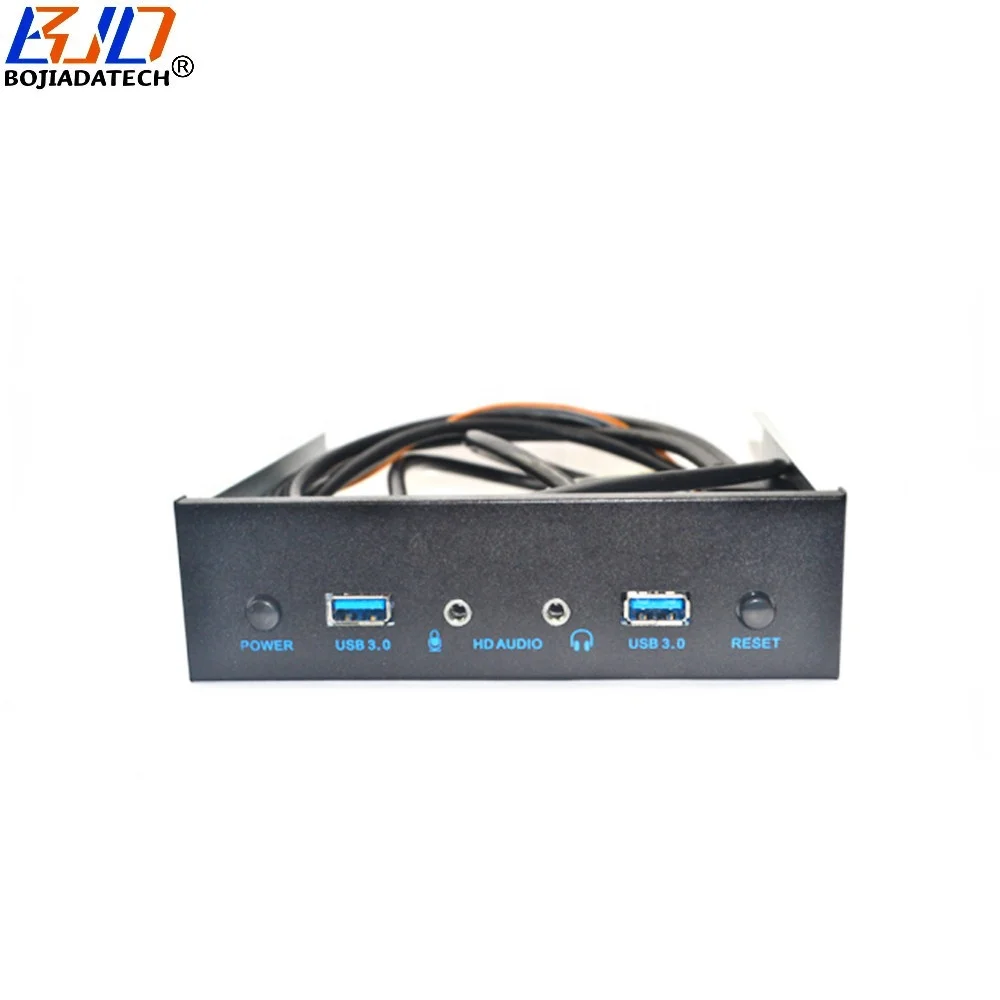 5.25" Desktop Front Panel With 2 USB 3.0 Type-A + 3.5MM HD Audio Earphone Port + Power Reset Button for PC Computer Case