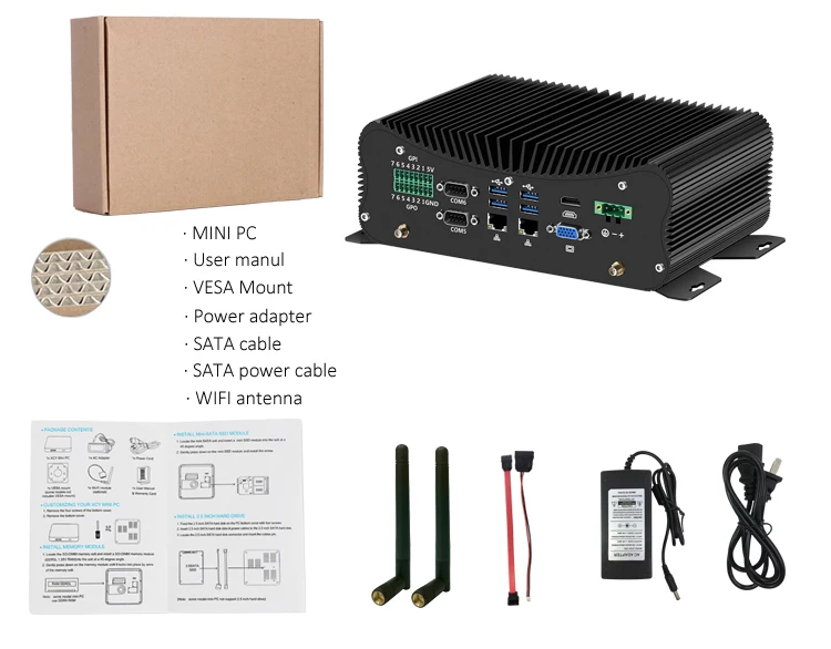 10th Gen Intel Core i7 Industrial Mini PC with 128G mSATA SSD and 8G DDR4 RAM for Rugged Applications
