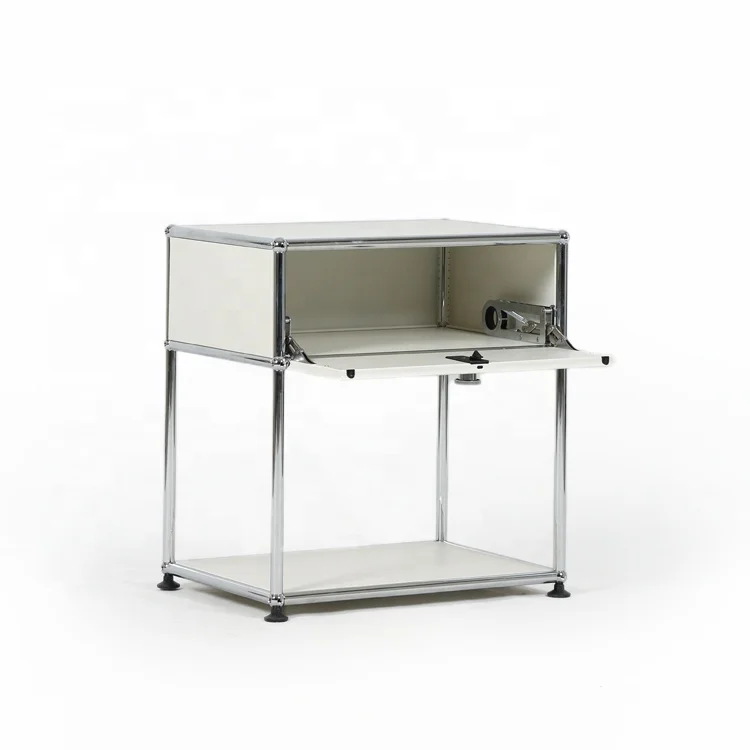 Modern Simple Stainless Steel White Nightstands Modular Metal Bedside Table for Bedroom Hotel Villa Apartment