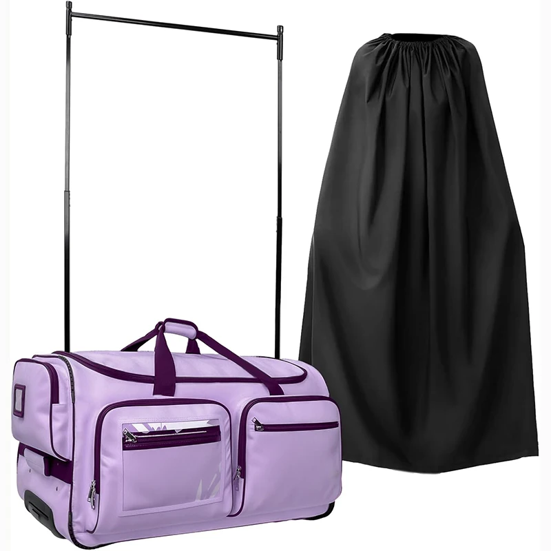 Free Sample Custom Zipper Pocket for Dance Costume Wedding Gown pink Dance Bags with Garment Rack Luggage Travel Bags