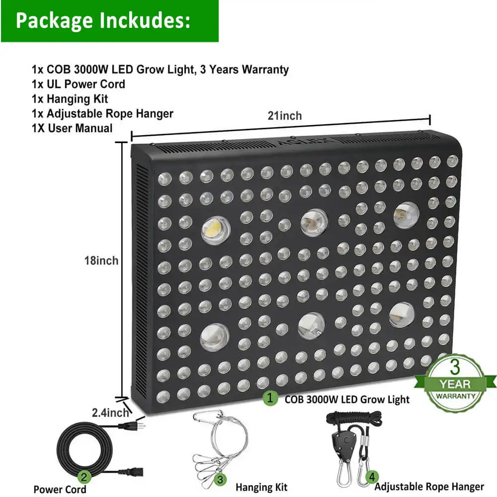 AGLEX High Recommended High Power AGLEX 600W 1200W 2000W 3000W Indoor Full Spectrum COB LED Grow Light