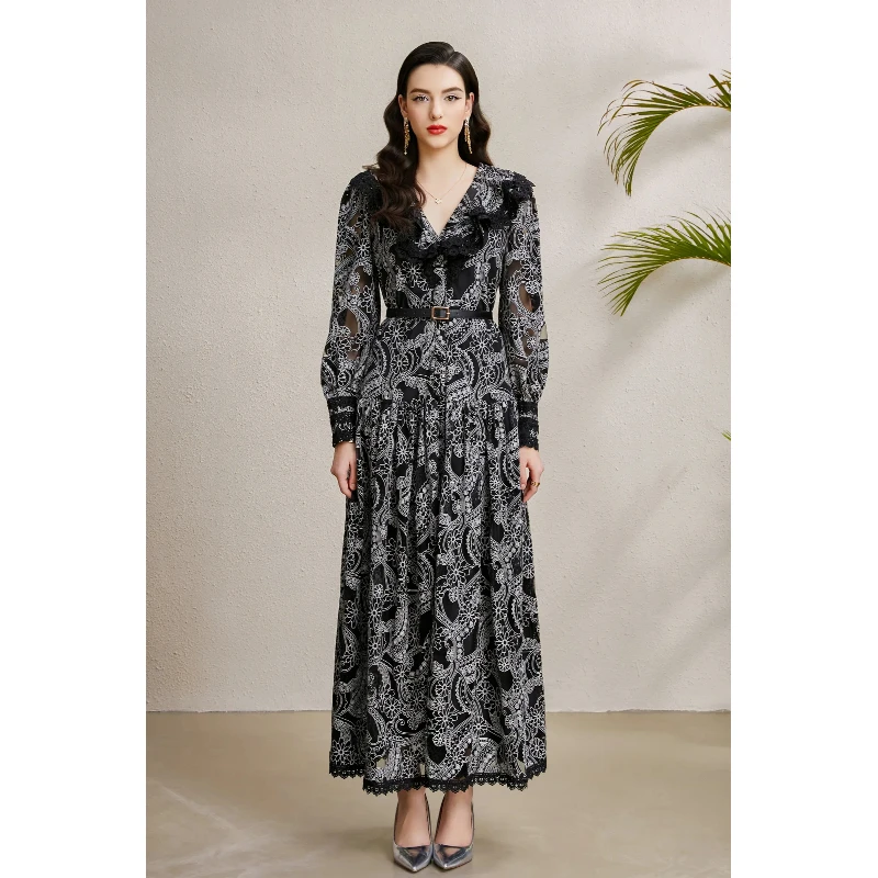 Elegant French Vintage Dress Premium Pleated Long Dress