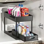 2 Tier Double Push Pull Sliding Storage Drawer Under Cabinet Basket Under Sink Storage Organizer For Bathroom Kitchen