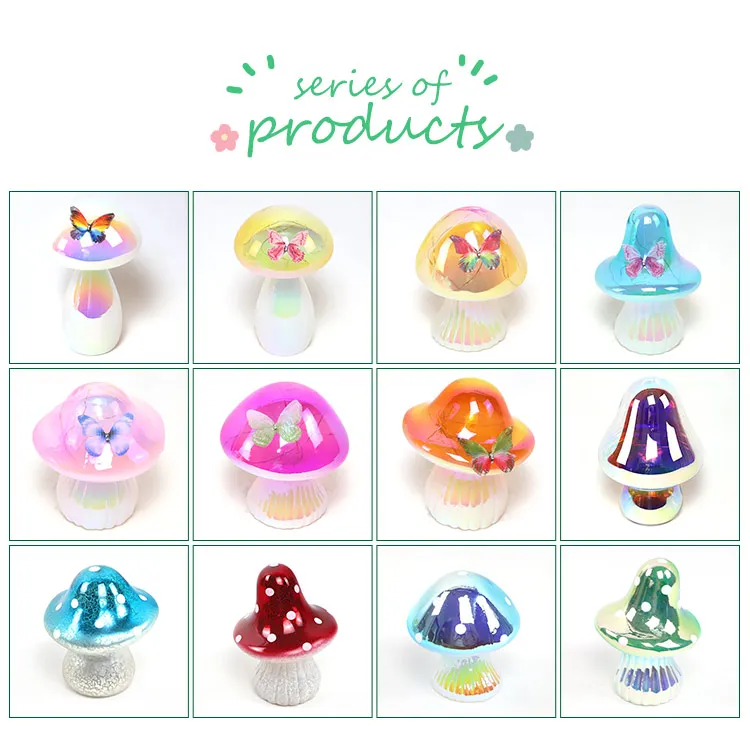 Easter decoration cute decor cheap modern art mini mushroom glass led light battery operated supplier