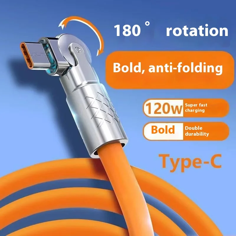 Mecha Data Charging Cable for Huawei for Apple for Xiaomi Mobile Phones Zinc Alloy Fast Type-C with 180 Degree TPE Jacket