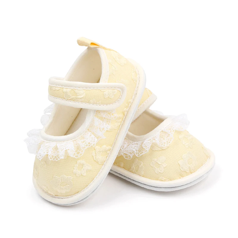 New Solid Color Mesh Lace Embroidery Lace Soft Base Infant Shoes for Girls factory