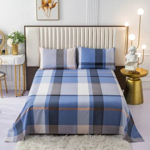 100% Cotton Geometric Printed Bed Sheet Set for Boys Simple Design for Dormitory & Apartment King Flat Bed Sheet-Popular Hotels