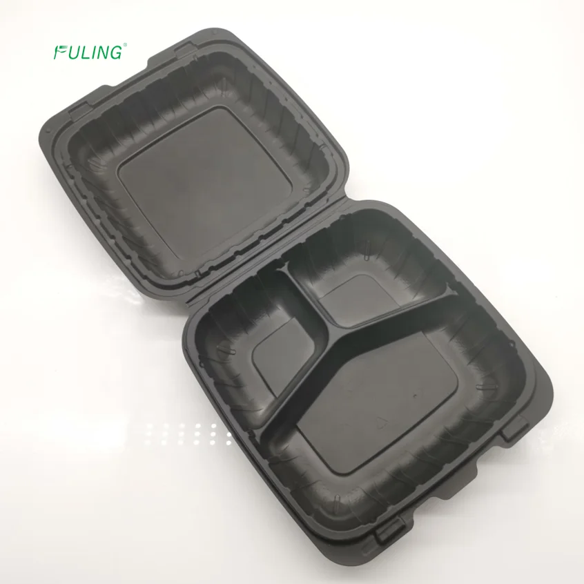 Factory Oem Restaurant Takeout Rectangular Plastic Tray Disposable Food Containers Clam Shell Food Black to Go Boxes