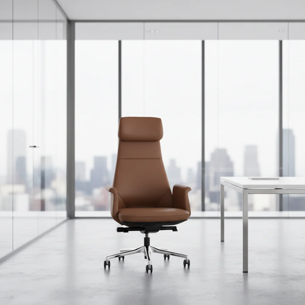 High-end Modern Leather Ergonomic Executive Chair with Adjustable Height Aluminium Base 3