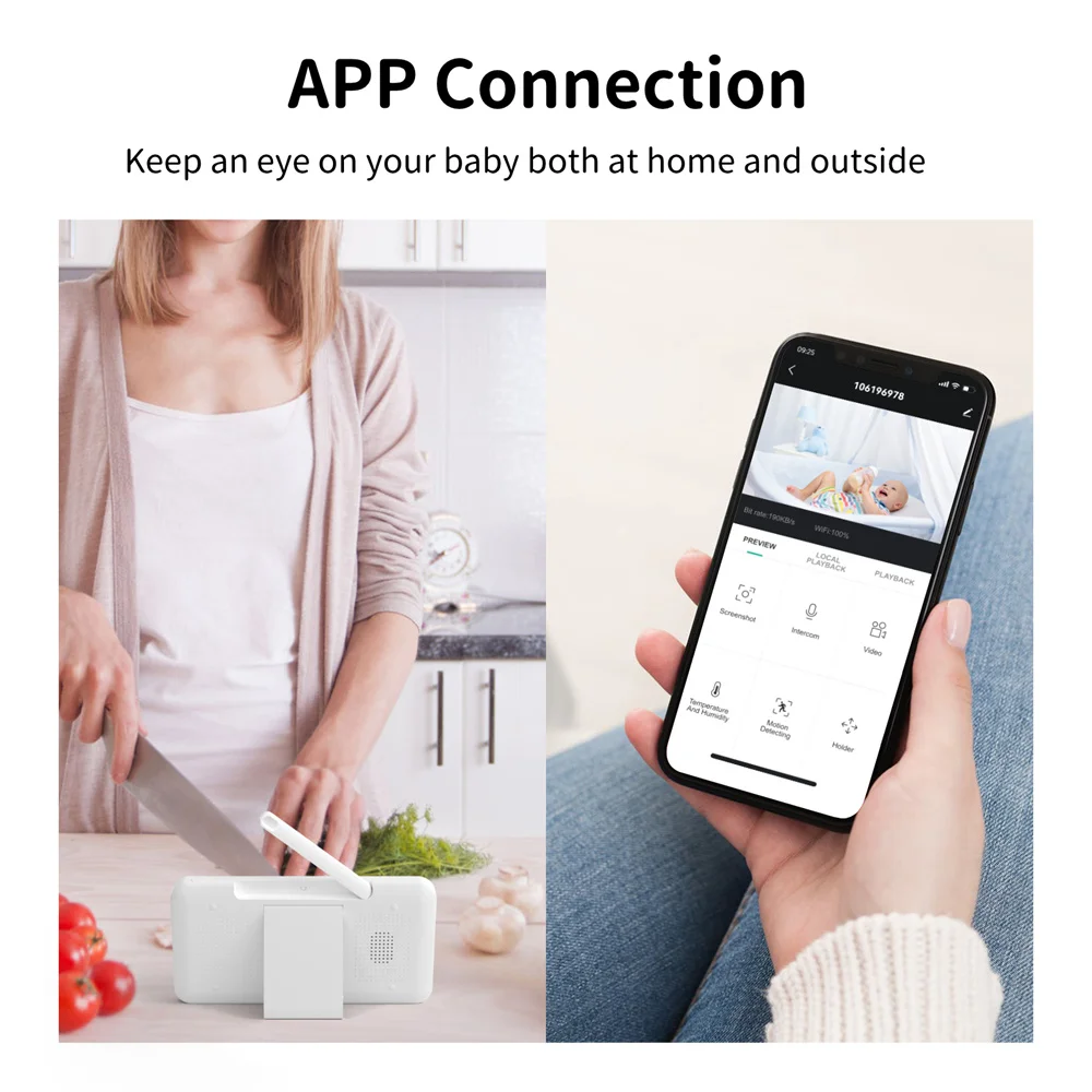5'' HD 1080p Wifi Smart Home Wireless Two-Way Talk Pan-tilt Baby 5 Indoor Surveillance Baby Monitor Support SD Memory Card