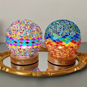 China Handmade Nine-Grid Mosaic Table Lamp Creative New Turkish LED Night Light with Warm White LED for Bedroom Batch Spot