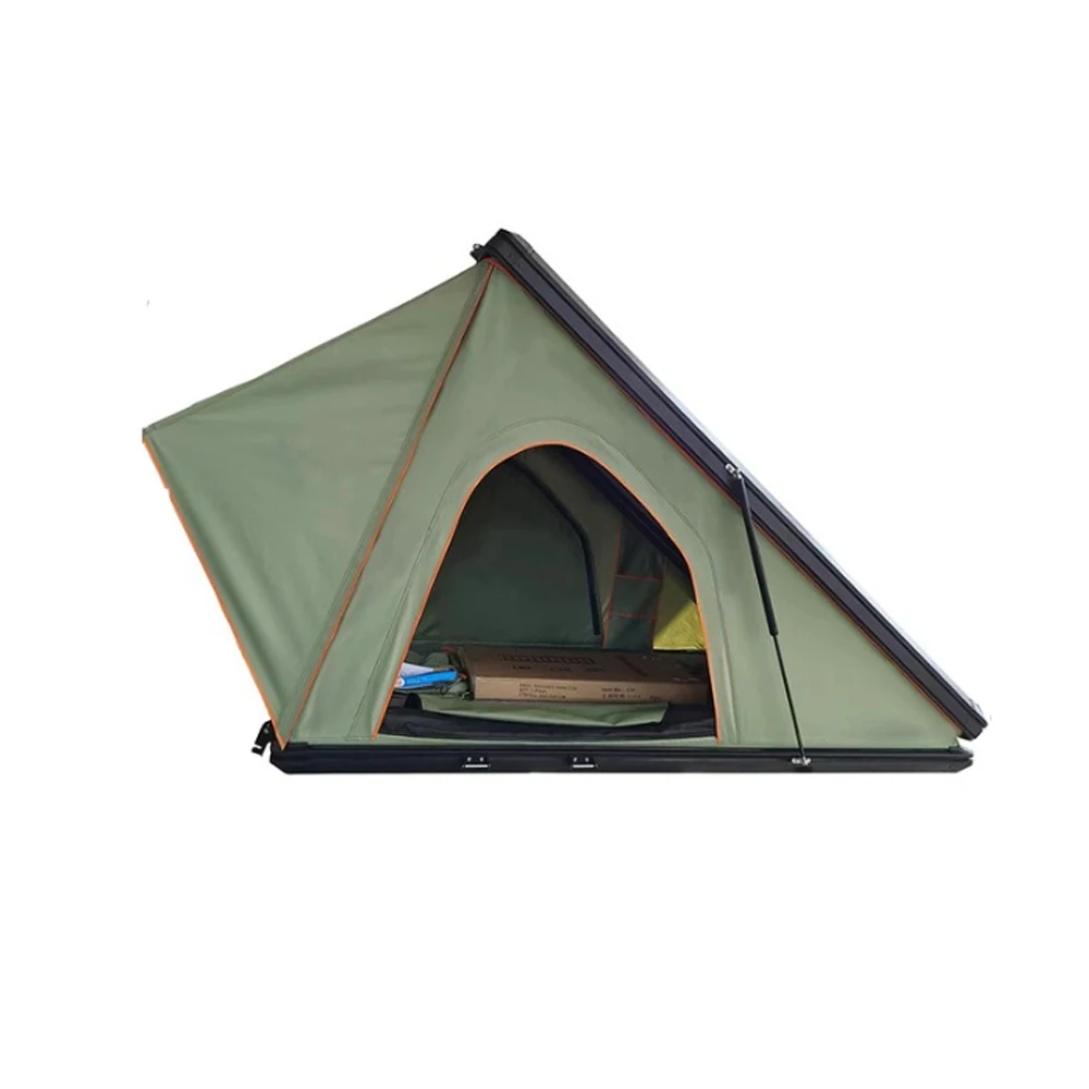 Camping Triangle Car Rooftop Tent Hard Clamshell Black Gray Aluminum 4 Person Hard Shell Roof Top Tent  