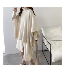 S033, зимнее поступление, элегантный теплый свитер с высоким воротником, накидка, женское вязаное платье с длинным рукавом, костюм из двух предметов, заводская цена