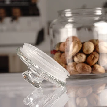 Hot Sale High Quality Large Round Mouth Cube Lid Glass Bottle Tea Coffee Sugar Kitchen Food Storage Jar