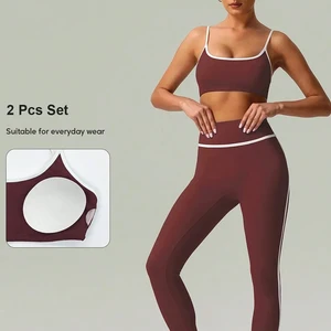 Custom LOGO Stitching Colors Sports Bra Sets High Waisted Fitness Pants Apparel Gym Fitness Sets Girl