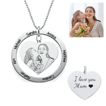 Mother's Day Jewelry Initial Name Stainless Steel Photo Engraved Necklace Jewellery Gift For Mother Day