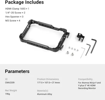 SmallRig Cage for Atomos Ninja Series,Built-in NATO Rail and Cable Clamp Monitor Cage CMA2209 product image