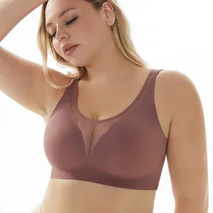FactoryDirect Sale Breathable Mesh Dot Glue No Steel Ring Seamless Plus Size Bra Fat Lady Wide Straps Bra U-Back Women's Big Bra