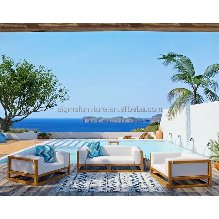 outdoor wooden garden furniture patio sets garden 3 Piece Teak Sofa Seating Group sofas sectionals with Cushions