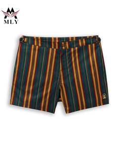 Custom Logo Printed Polyester Mens Swim Shorts Striped Board Shorts and Swim Trunks