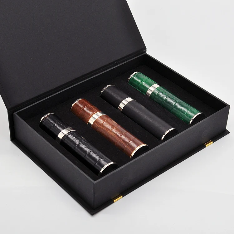 Factory Cheap Mini Travel Colored Leather Perfume Pump Spray Bottle with Atomizer Tester Sample 5 10 15 ml Vial and Paper Box