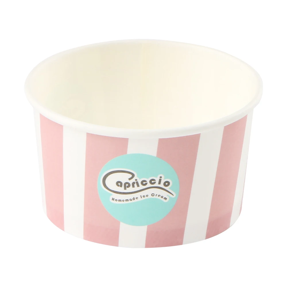 Customized disposable biodegradable 4oz 8oz 12oz flat bottom round paper ice cream bowl containers with lids