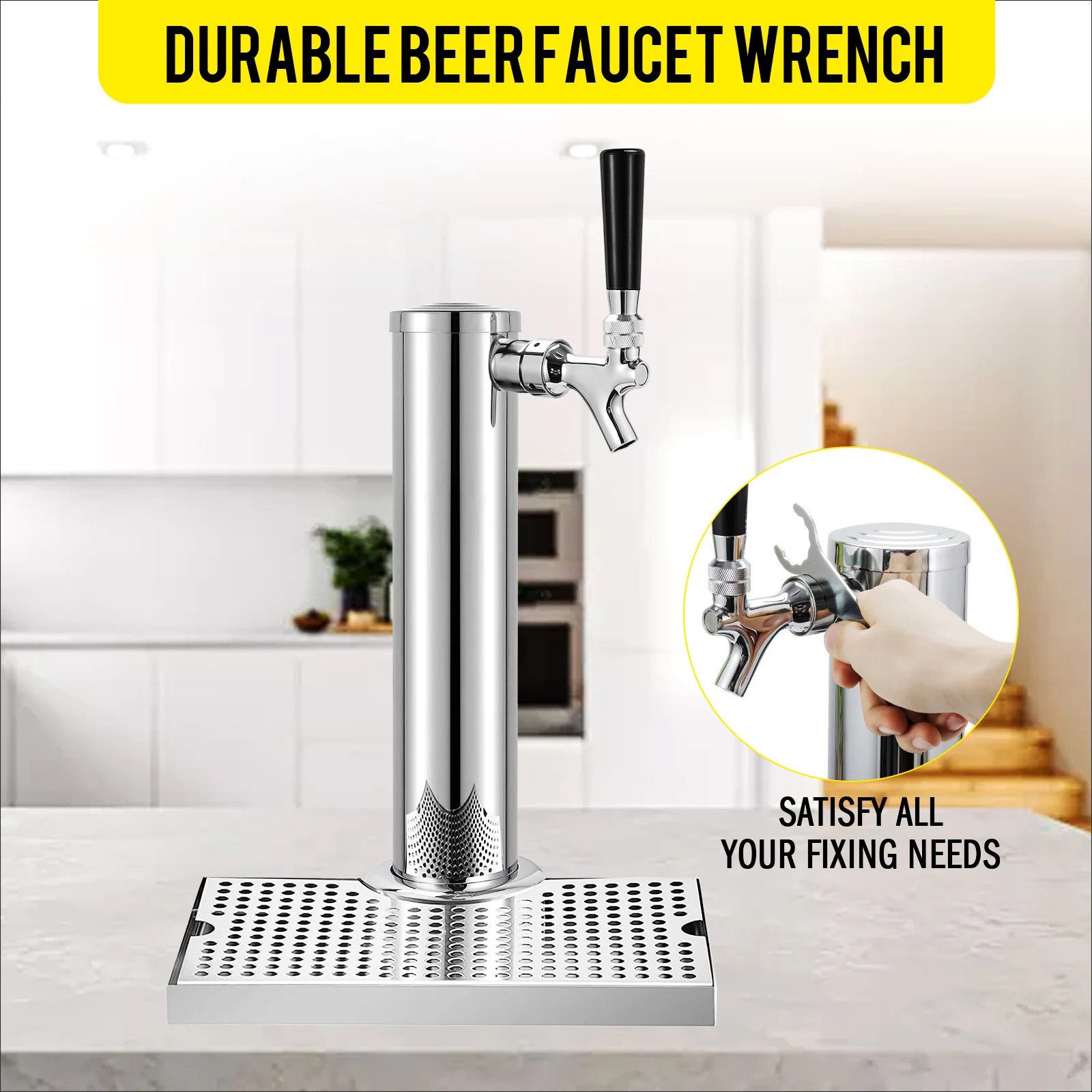 Beer Tower Single Faucet Kegerator Towerstainless Steel Draft Beer Tower With 12" X 7" Drip Tray