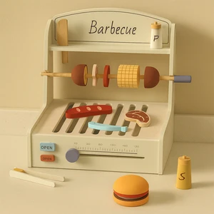 EDULAND Wooden BBQ Kitchen Set for Kids-Pretend Play Cooking Toy with Food Toys Children's Educational Simulation