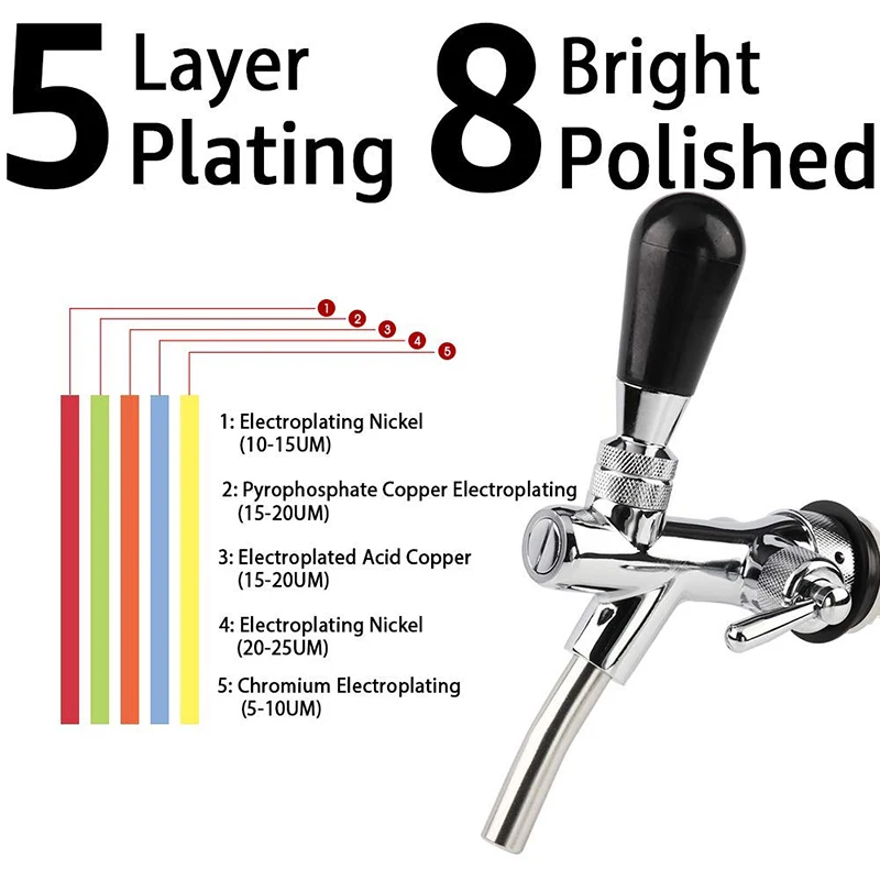 Beer Tap Faucet Chrome Flow Control Beer Keg Tap G5/8 Thread Adjustable Draft Beer Dispenser Tap with Liquid Ball Lock