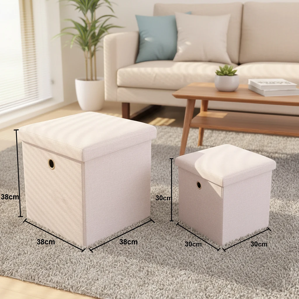 HStex Modern Foldable Fabric Storage Stool With Space Saving Design for Bedroom and Living Room