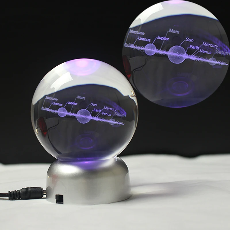 3D Planets Ball Crystal Solar System Globe Engraving Glass Model Ball Feng Shui Home Decor