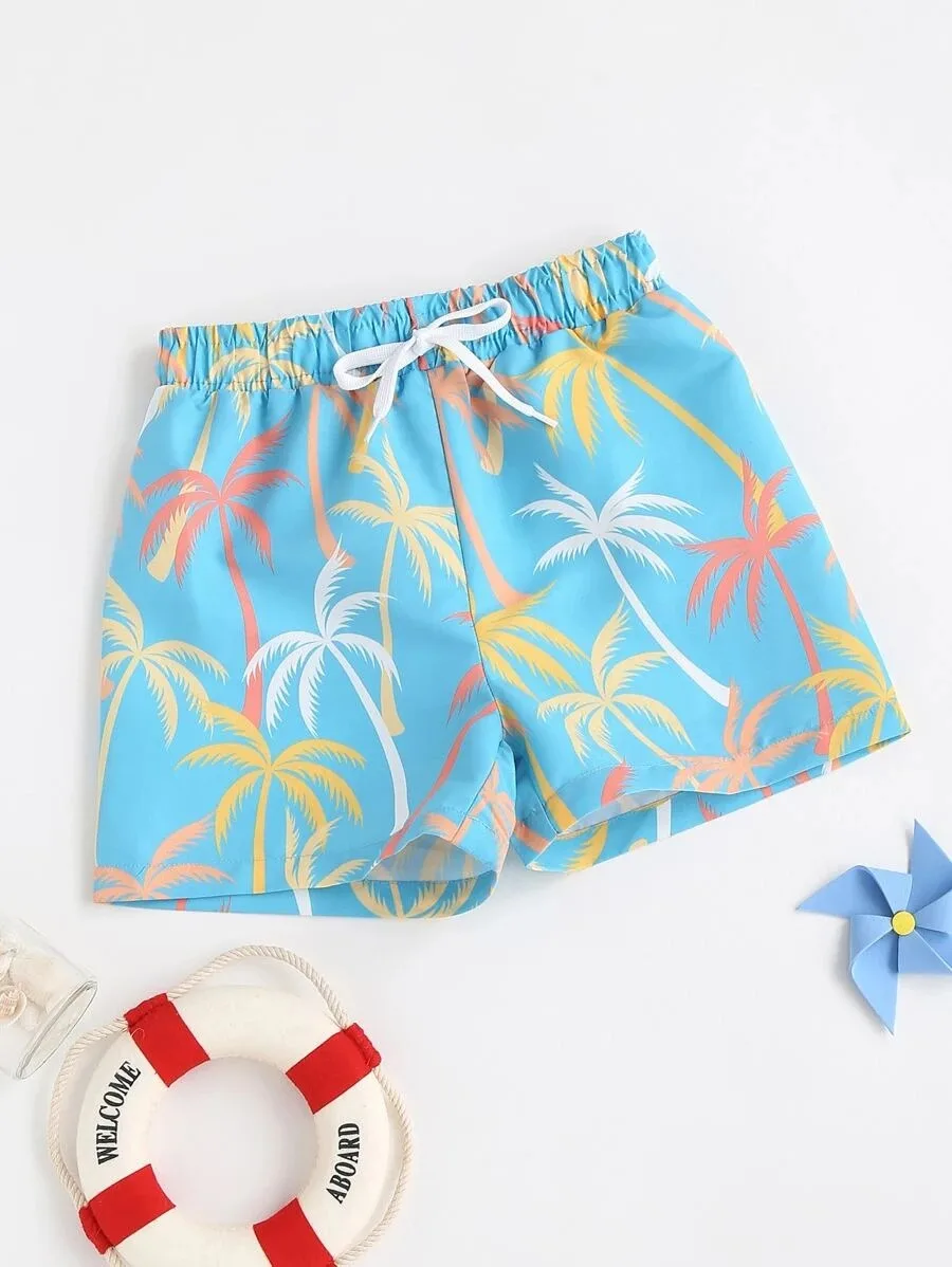 90-120cm Yellow Pink Blue Color Boho Brief Polyester Hawaiian Swim Trunks Children Boy Swim Shorts manufacture