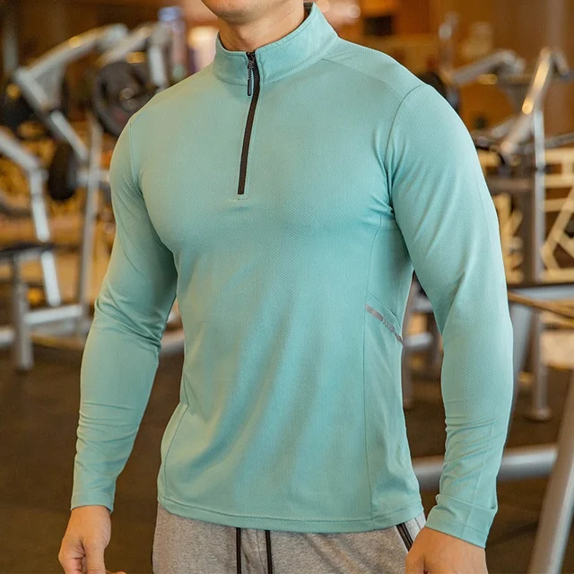 Custom logo Compressed High Elastic Half Zipper Long Sleeve Shirts Gym Bodybuilding Wear Shirts for Men
