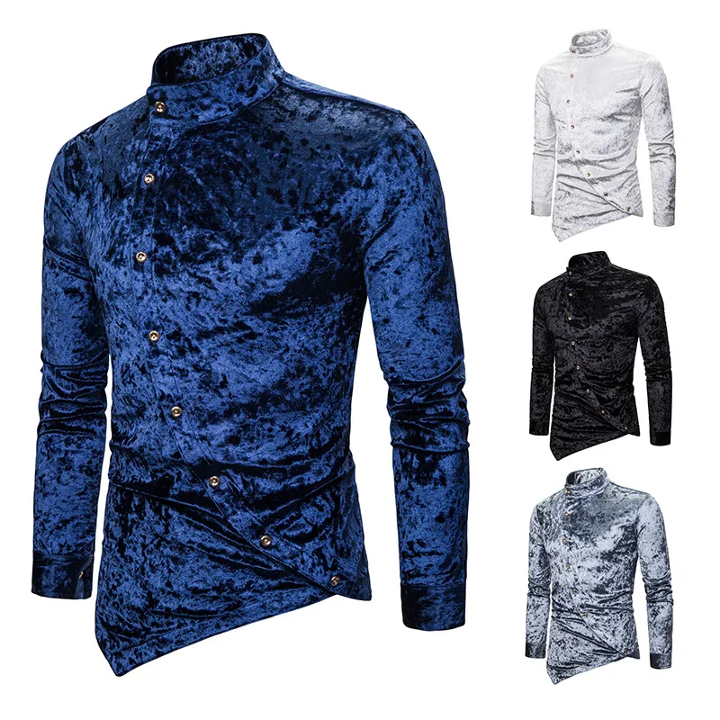 Camisa De Franela De Terciopelo Con Botones Oblicuos Para Hombre,Ropa  Informal Con Dobladillo Irregular,Manga Larga,Ajustada,Para Fiesta De Boda,Otoño  E Invierno - Buy Plus Tamaño Hombres Camisas,Plus Camisa De Tamaño,Camisas  De Hombre Product