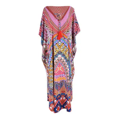 Robe Tunique Caftan En Rayonne Imprimé Shermarke - Taille 3X - Longueur Maxi - Occasion Très Bon état