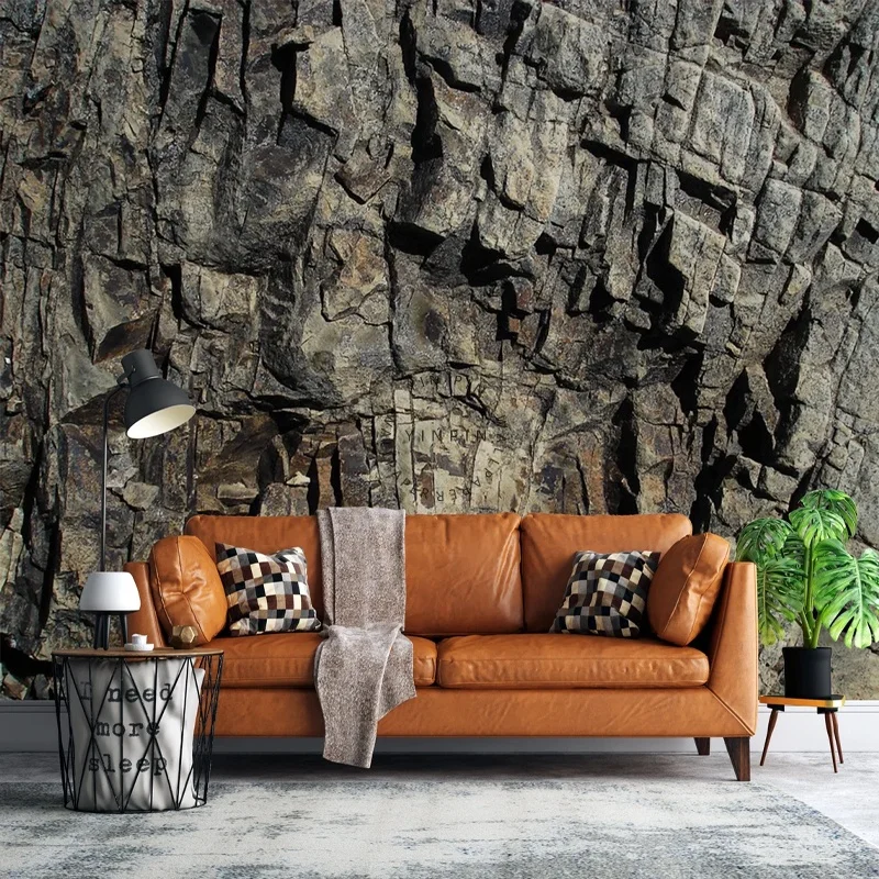 3D Cliff Dark Stone Texture Mural | Self Adhesive Wallpaper for