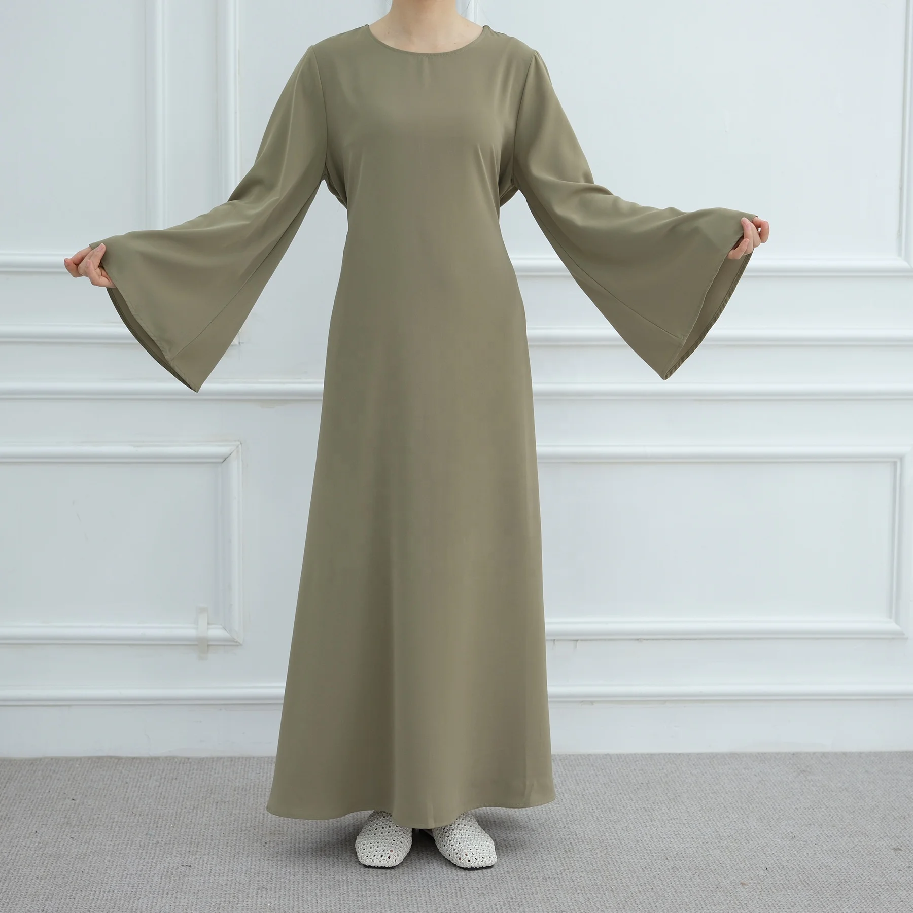 Modest Dubai Turkey Abaya Nida Fabric Dress Casual Wide Sleeves Long Maxi  Dresses Robe for Women L457