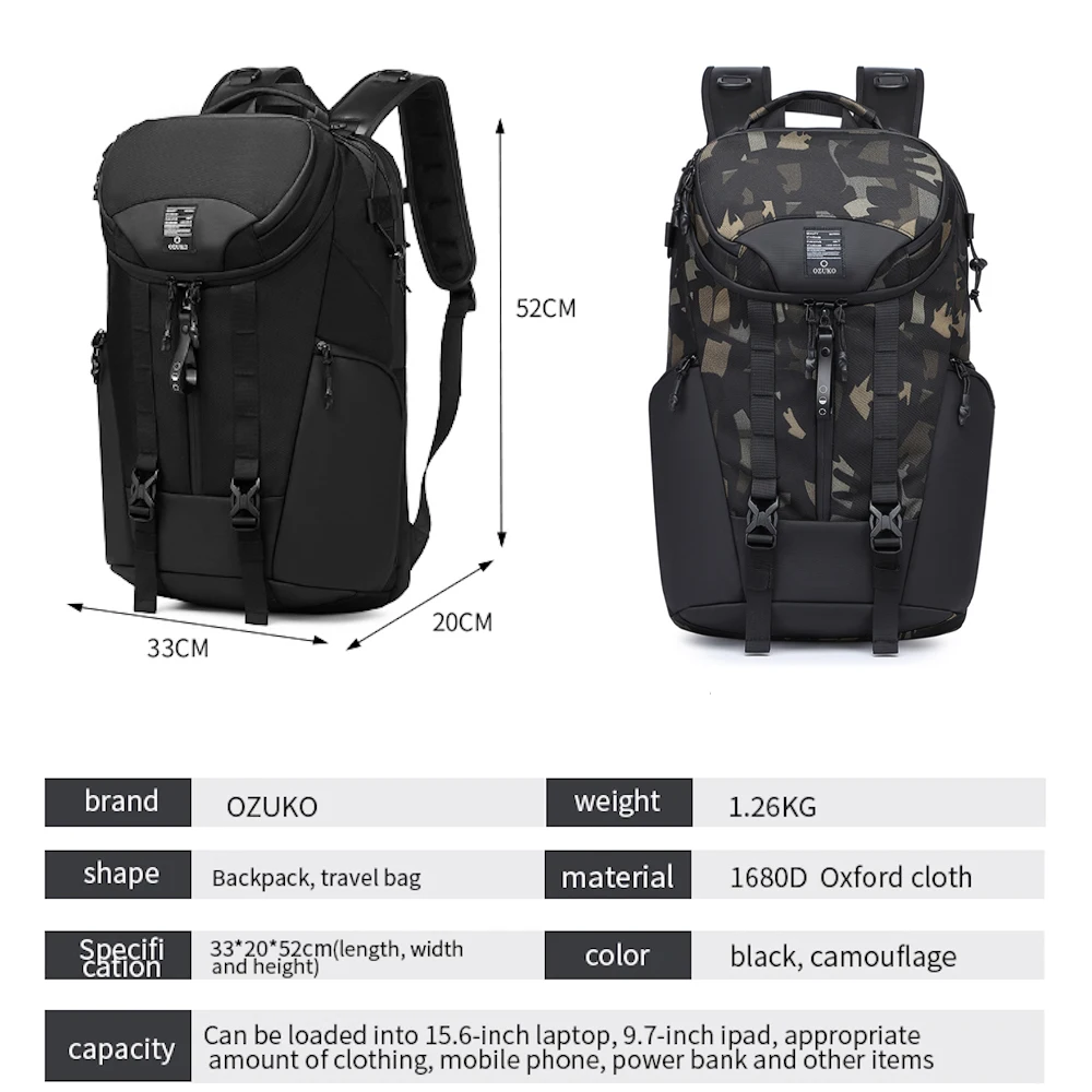 Ozuko 9639 Durable Anti Theft Business Toiletry Laptop Bag Hiking Rucksack Smart Travel Bag OEM Smart Travelling Sport Backpack