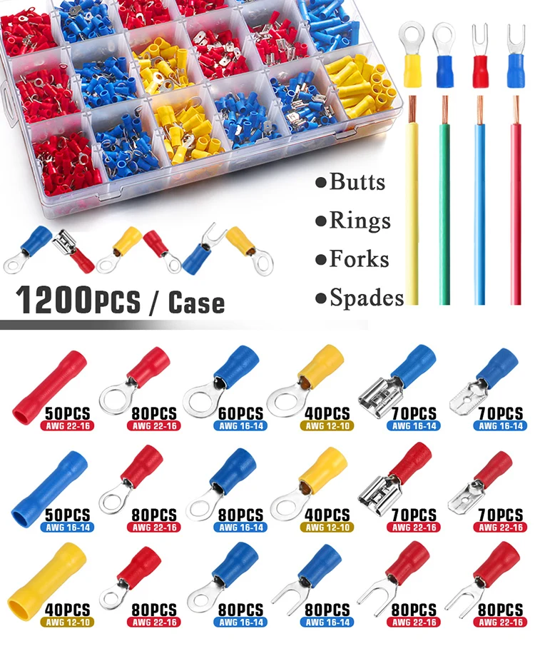 720pcs Insulated Wiring Terminals Connectors Assortment Electrical ...