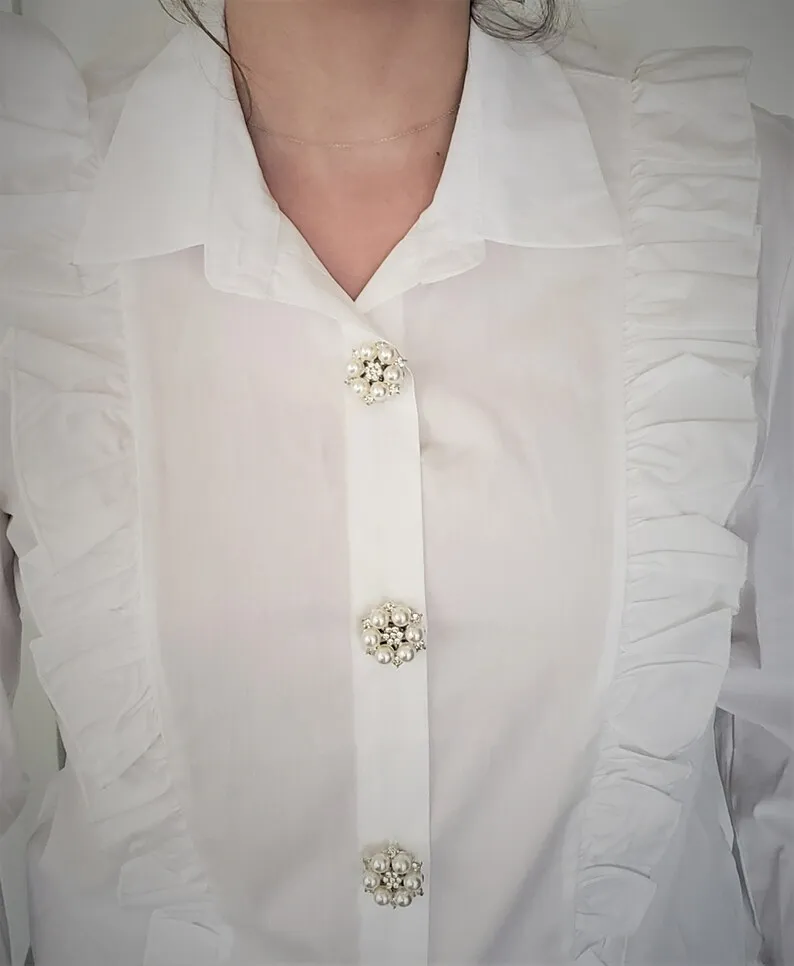 Crystal Buttons Cover Pearl Flower Cufflinks Brooch Women Floral Suit Accessories Buy Crystal