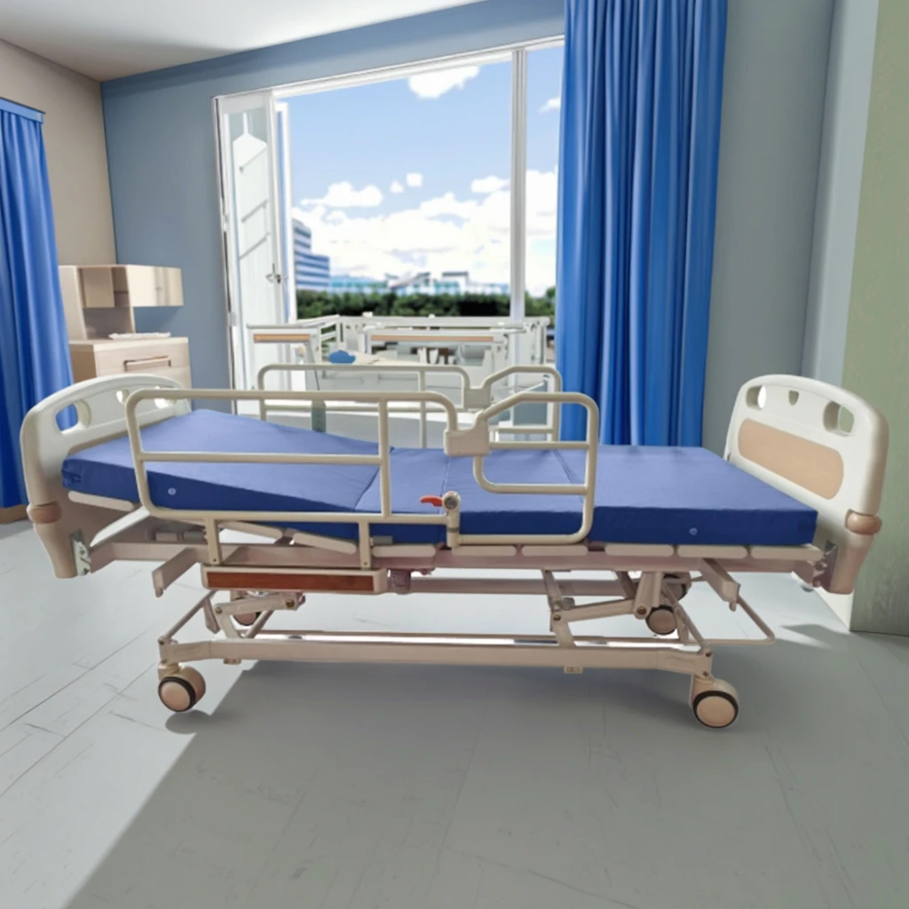 Modern Compact Steel Electric Hospital Bed with Adjustable Foldable Integral Lifting Back Leg Linkage Medical Patient Furniture 2