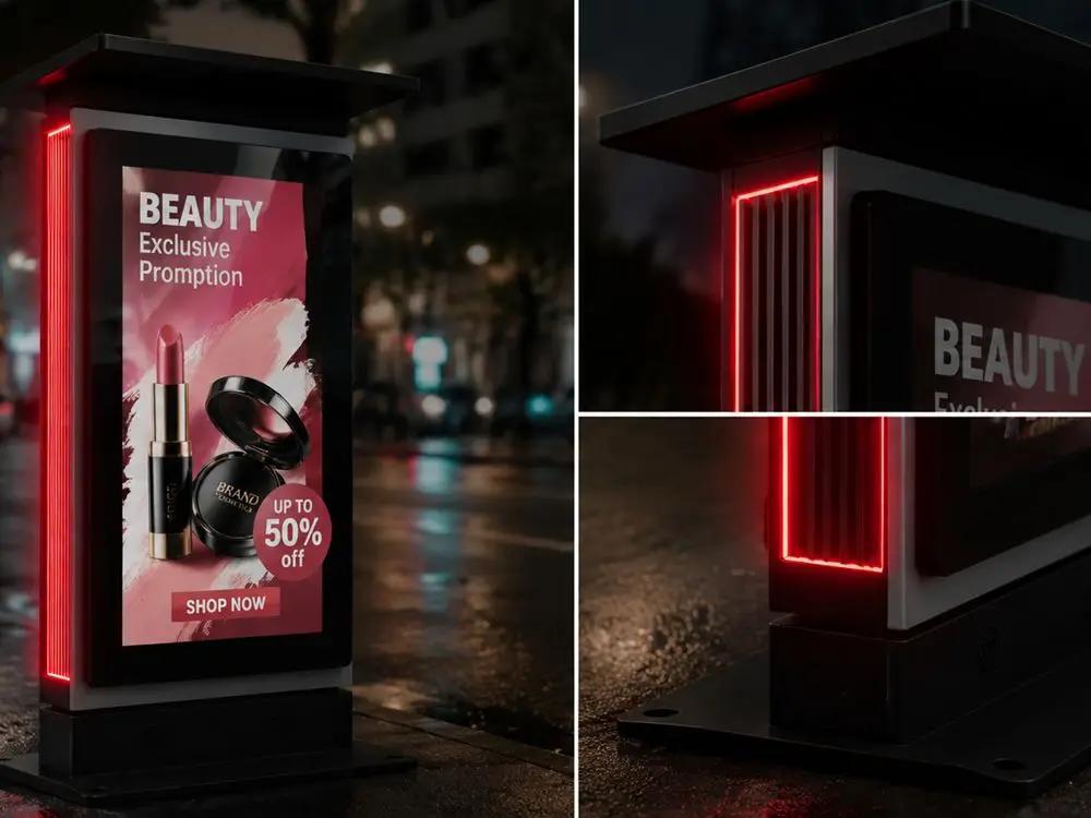 outdoor advertising totem with RGB side lighting