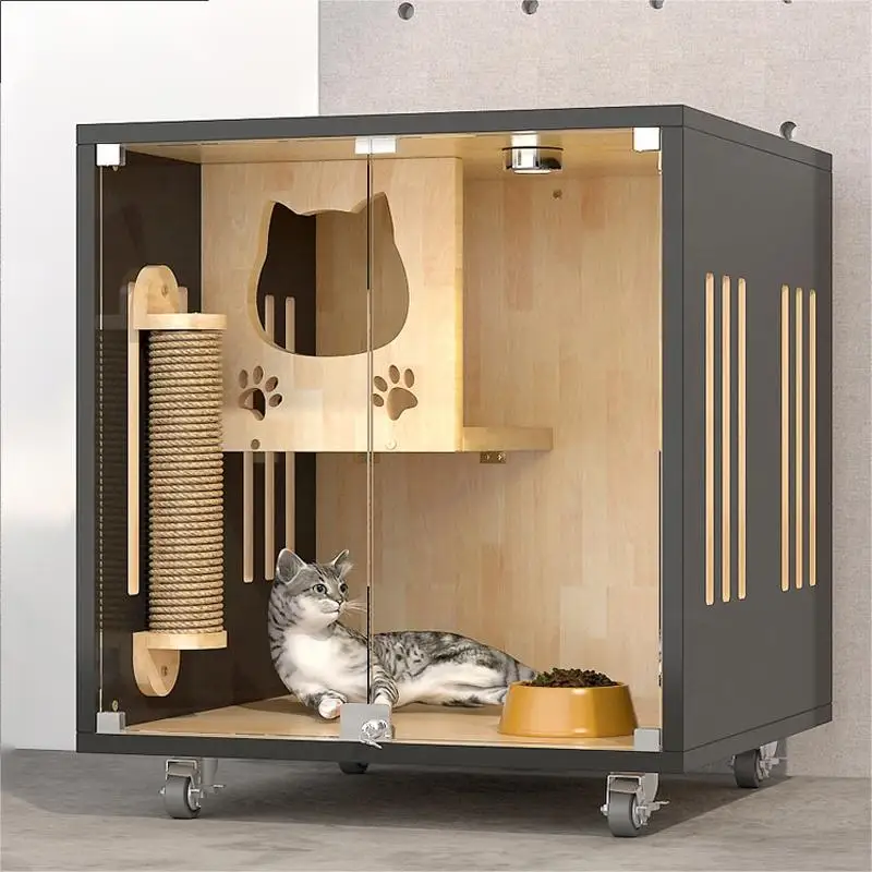 Luxury Solid Wood Cat Villa Nest Bed Wooden Pet Cage Cat Showcase Cat House  for Amazon
